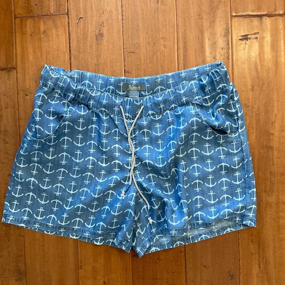 Anchor print lyocell chambray blue drawstring Shorts nautical preppy beachy L
